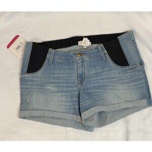 ISABEL MATERNITY Size 14 Midi Maternity Blue Jean Shorts Side Panel Denim *T1